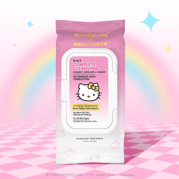 THE CREME SHOP Hello Kitty 3-In-1 Complete Cleansing Towelettes, Rose Water + Strawberry