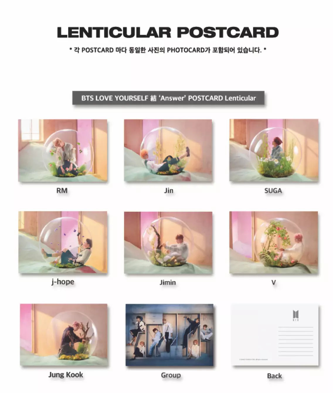 BTS LENTICULAR POSTCARD + PHOTOCARD LOVE YOURSELF 結 Answer